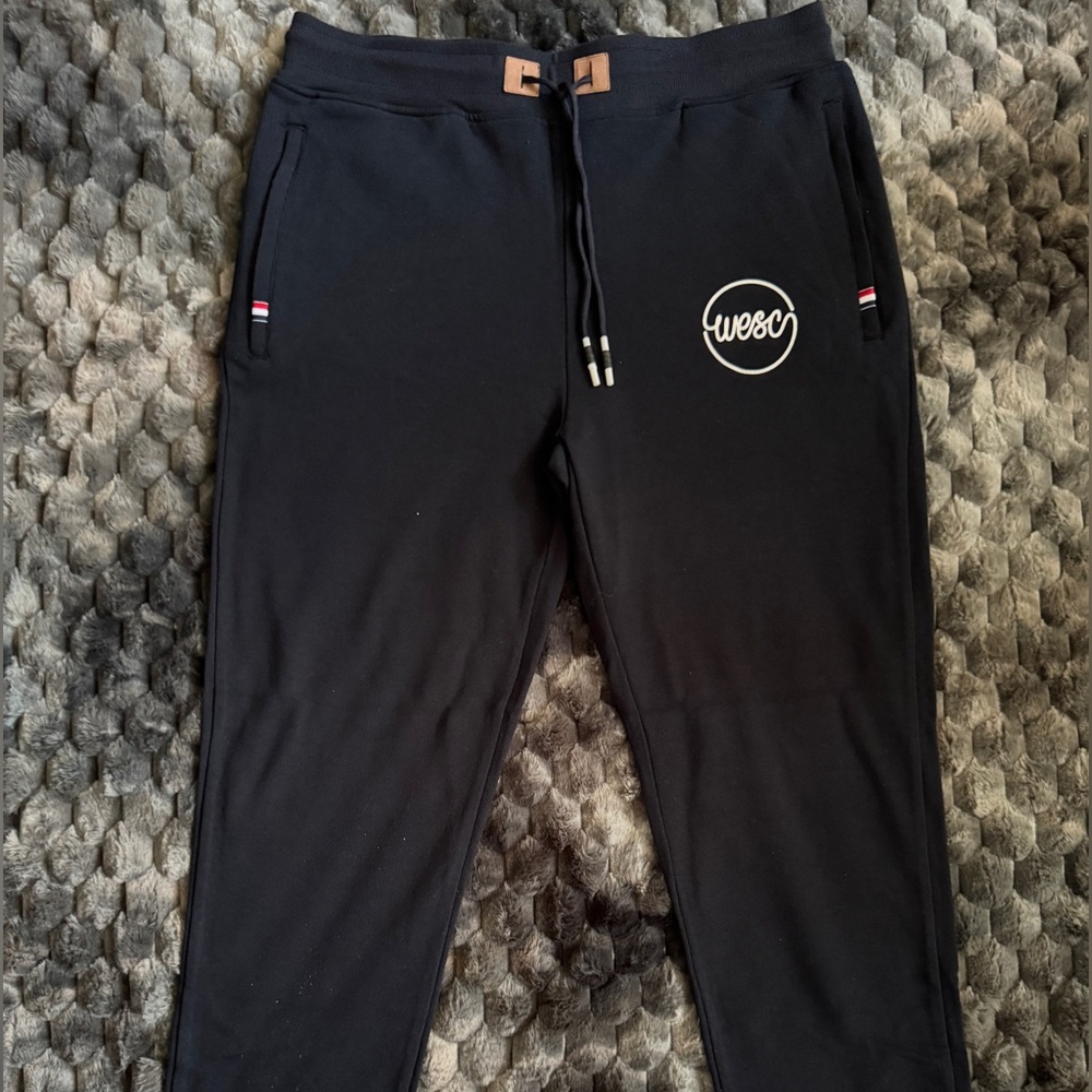 WESC Navy Blue Logo Printed Waisted Joggers sweaterpants